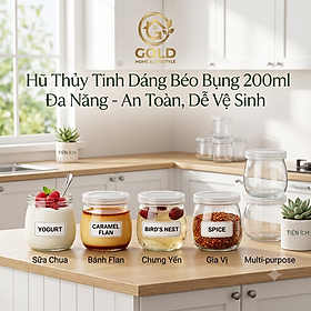 Hũ thủy tinh làm sữa chua, chưng yến 200 ml dáng béo bụng PEAFLO - Set 12 hũ