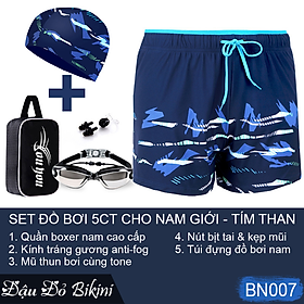 Combo đồ bơi nam giới, set 4,5 chi tiết Quần boxer 2 lớp + Kính bơi anti fog + Mũ + Bịt tai kẹp mũi + Túi đựng, mẫu cao cấp đẹp | BN007