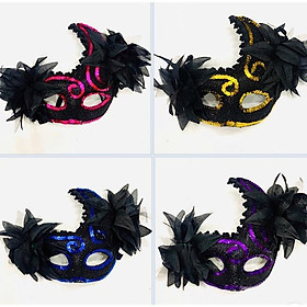 Mặt nạ hoá trang Halloween nền đen kim tuyến viền kim sa cho bé gái