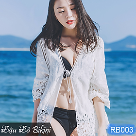 Áo khoác ren ngoài bikini loại đẹp, áo lưới đi biển nữ thời trang, dáng cardigan lửng sexy gợi cảm, dây buộc trước tiện dụng | RB003