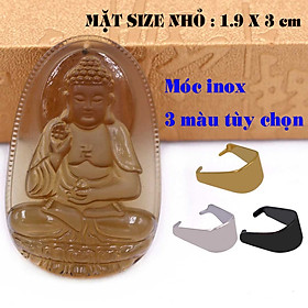 Mặt Phật Thích ca mậu ni đá obsidian ( thạch anh khói ) 1.9cm x 3cm (size nhỏ) kèm móc inox vàng, Mặt dây chuyền Phật tổ Như lai