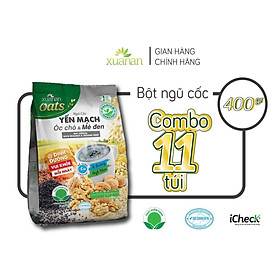 Combo 11 Túi Ngũ Cốc Yến Mạch, Óc Chó Và Mè Đen Xuân An ít đường 400G 25g