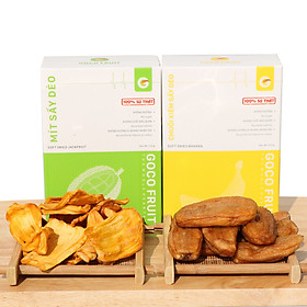 Combo Chuối Sấy Dẻo 200g và Mít Sấy Dẻo 100g. GOCO FRUIT. Không Đường, Không Chất Bảo Quản, Không Hương Vị Màu Nhân Tạo. 100% Tự Nhiên Sấy Mộc. Món Ăn Vặt An Toàn Sức Khỏe.