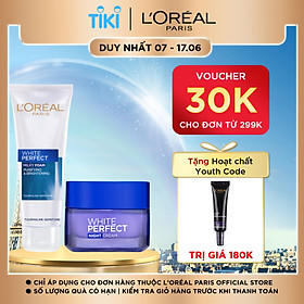 Bộ sữa rửa mặt và kem dưỡng da ban đêm L'Oreal Paris White Perfect 50ml