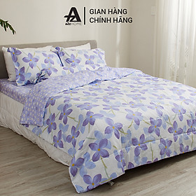 Bộ Ga Giường Mền Chần Bông 5 Món Hyacinth Flowers Mềm Mại 100% Cotton Tự Nhiên A2Z Home
