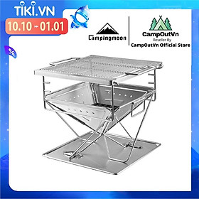 Bếp nướng than than hoa inox đồ cắm trại Campingmoon campoutvn MT35 du lịch dã ngoại xếp gọn có túi kèm theo dùng 8-10 người ăn A015