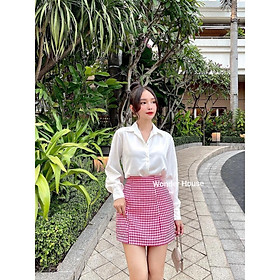 Áo sơ mi Wonderhouse cổ Vest tay ngắn croptop vải 2 lớp đi làm, dạo phố sang chảnh, nữ tính - Lita shirt