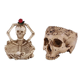 Hình ảnh Human Skeleton Skull Look Planter Succulent Pot Decorations+Skull Ashtray