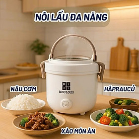 Nồi Lẩu Điện Mini Đa Năng 2.5L MISU LOUIS - Nồi Nấu Mì, Hấp, Chiên, Lẩu Mini Có Xửng Hấp 600W - HÀNG CHÍNH HÃNG MINIIN