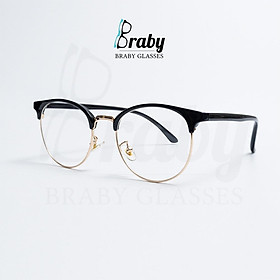 Gọng kính kính cận mắt tròn nửa gọng thời trang nam nữ Braby chất liệu TR90 dẻo kết hợp cầu kính kim loại MK22