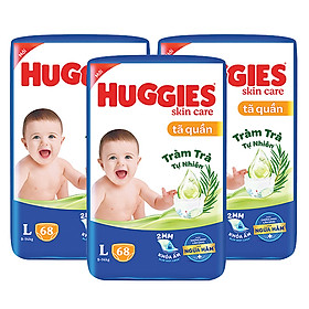 Combo 3 Tã bỉm quần HUGGIES SKINCARE gói SUPER JUMBO size L 68 miếng