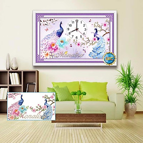 Tranh đính đá đồng hồ Đôi Công I 75x50cm I
