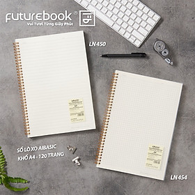 FUTUREBOOK - Sổ Lo Xo Bìa Nhựa Aibasic A4 - 120 Trang – Định Lượng 100Gsm – Dòng Kẻ Ngang_ Caro. Thiết kế Tối Giản