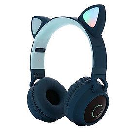 Cute Cat Ear Bluetooth 5.0 Headphones Foldable On-Ear Stereo Wireless Headset with Mic LED Light Support FM Radio/TF Card/Aux in for Smartphones PC Tablet