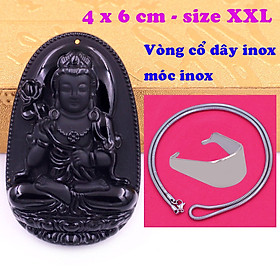 Mặt Phật Đại thế chí đá thạch anh đen 6 cm kèm dây chuyền inox rắn - mặt dây chuyền size lớn - XXL, Mặt Phật bản mệnh