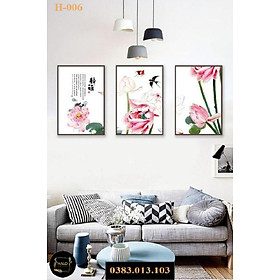 Mua Bộ 3 Tranh Canvas Hoa Sen và Chim Én- (H-006)