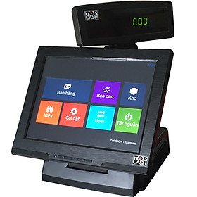 Trọn bộ máy tính tiền cảm ứng 12 in TOPCASH POS QT-66 với phần mềm bán hàng vĩnh viễn kèm máy in hóa đơn kèm máy quét mã vạch và két đựng tiền với màn hình khách xuay đa hướng - Hàng chính hãng