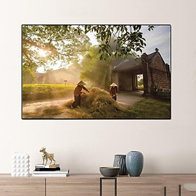 Mua (HCM Tranh treo tường tráng gương cảnh làng quên Việt Nam yên bình kèm đinh treo
