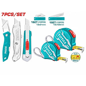 BỘ COMBO 25 DAO TIỆN ÍCH VÀ THƯỚC KÉO THÉP NỀN VÀNG TOTAL TOS23034 - HÀNG CHÍNH HÃNG