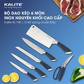 Bộ dao kéo 6 món Kalite KL 190, gồm 5 dao 1 kéo, chất liệu inox nguyên khối cao cấp, hàng chính hãng