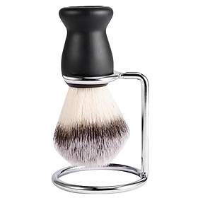 2 In1 Black Handle Shaving Brush With Iron Alloy Stand Holder Beard Cleaning