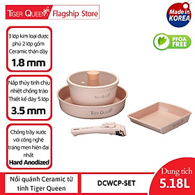 Mua Bộ nồi Ceramic tay cầm rời từ tính Tiger Queen DCWCP-SET  5 món  - Màu hồng hoa anh đào - Chính hãng