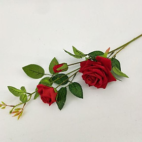Cành hoa hồng nhung 2 bông 1 nụ
