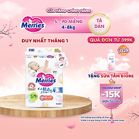 Tã bỉm dán Merries size S - 70 miếng dành cho bé 4 - 8kg