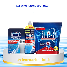 Nước làm bóng finish 1150ml+100 Viên rửa bát Finish All in 1+Muối rửa bát Finish 1.5kg