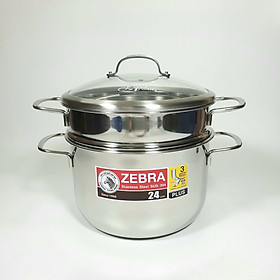 Mua Bộ Nồi Xửng 3 Đáy Inox Zebra Thái Lan Nắp Kính  24cm 6.2L - 163640