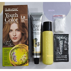 (Vàng Gỗ) Kem Nhuộm Dưỡng Tóc Màu Thời Trang Lavox Youth&Color L8 - Medium Golden Blonde
