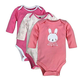 Set 3 bộ áo liền quần chip dài tay bé gái 0-12m - Giao màu ngẫu nhiên