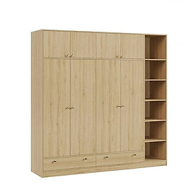 Tủ quần áo gỗ công nghiệp full trần FINILI 4 cánh mở kết hợp kệ trang trí FNL344
