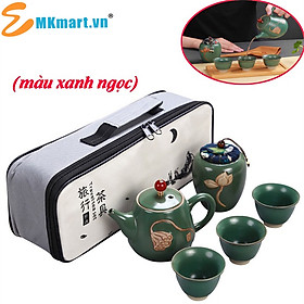 Mua Bộ Bình Trà Tử Sa Họa Tiết Hoa Sen Có Túi Đựng Đi Du Lịch Tiện Lợi Gồm 1 Ấm Trà  3 Tách  1 Bình Đựng Trà - Xanh Ngọc