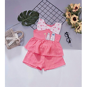 Bộ Bé Gái Size 6-20Kg, 5 Tháng Đến 5 Tuổi Áo Quần 2 Mèo Hồng, Siêu Dễ Thương