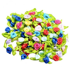 8-10pack 100 Pieces Mini Satin Ribbon Flowers Rose Leaf Decoration Craft DIY