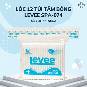 Lốc 12 gói Tăm bông Levee người lớn thân nhựa túi 100 que SPA-074