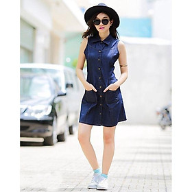 Đầm Yếm Jean Nẹp Viên Phối Túi Ko Kèm Áo Thun BY1160
