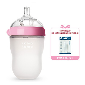 Bình sữa silicone Comotomo 250ml - Hồng Tặng Rơ lưỡi Silicone Mother-K Hàn Quốc