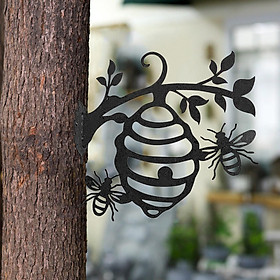 Bee Hive Metal Silhouette Art Branch Ornament Tree Wall Stake Garden Decor