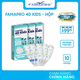 [HỘP - FAMAPRO 4D KIDS] - Khẩu trang trẻ em kháng khuẩn cao cấp Famapro 4D KIDS tiêu chuẩn KF94 (10 cái/ hộp)