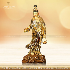Phật Bà Quan Âm nghi lễ Phật Sơn bằng đồng mạ vàng cao 48cm nặng 8kg