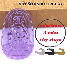 Mặt Phật Bất động minh vương pha lê tím 1.9cm x 3cm (size nhỏ) kèm vòng cổ dây da đen + móc inox vàng, Phật bản mệnh, mặt dây chuyền