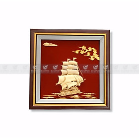 Tranh thuyền buồm hoa mai dát vàng 30x30cm MT Gold Art- Hàng chính hãng, trang trí nhà cửa, phòng làm việc, quà tặng sếp, đối tác, khách hàng, tân gia, khai trương