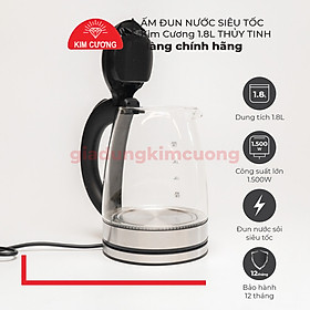 Ấm Đun Siêu Tốc Thủy Tinh 1.8 Lít Kim Cương - Hàng Chính Hãng