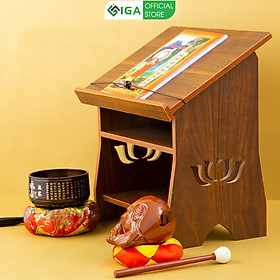 Mua Bàn để sách đọc kinh phật họa tiết hoa sen 3 tầng có kệ để chuông mõ thương hiệu IGA - GP270