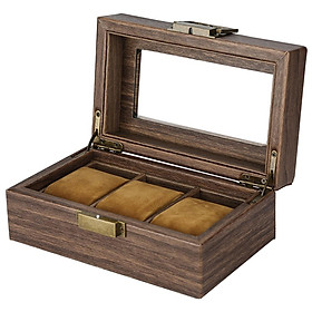Vintage Watch Box Wood Display Case Organizer Glass Jewelry Storage