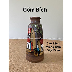 Mua Bình Hoa Lọ Hoa Men Mộc Dáng Chai Vẽ Hoa Cỏ Gốm Sứ Bát Tràng - Gốm Bích