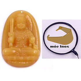 Mặt dây chuyền Phật Bất động minh vương đá vàng 3.6 cm kèm vòng cổ dây dù đen + móc inox vàng, Phật bản mệnh, mặt dây chuyền phong thủy