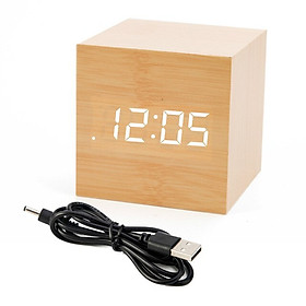 Hình ảnh Đồng hồ LED để bàn hình hộp gỗ - Nhiệt kế - Báo thức - Cảm ứng âm thanh